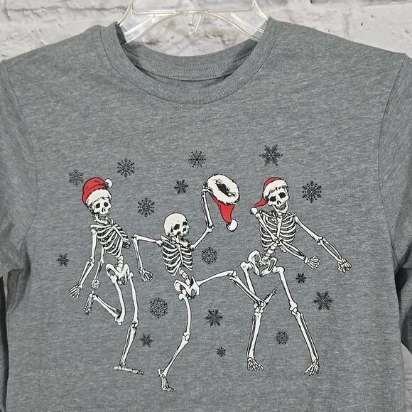 Boys 10/12 Christmas Shirt Santa Skeletons Dancing Floss Dance Backpack Kid Gray - Picture 2 of 9